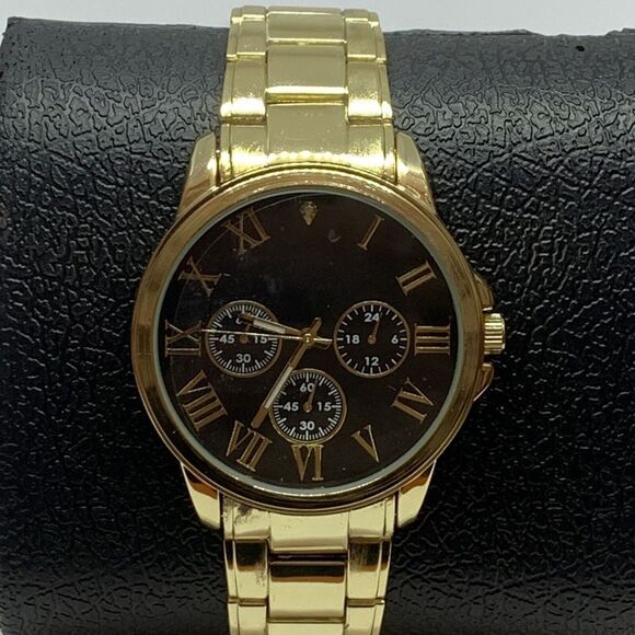 Inc International Concepts 100128134WA Men's Gold Analog Black Dial Watch NWC83 - Picture 1 of 8